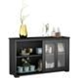 COSTWAY Buffet de Cuisine Meuble Commode Rangement Cuisine L1065 cm – MDF Noir 2 Etagères avec 2 Porte Coulissantes en Verre