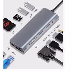 Zero-Max ZM-BYL-2120, Avec fil, USB 2.0 Type-C, Argent, MicroSD (TransFlash), SD, 3.5mm, HDMI, RJ-45, USB 3.2 Gen 1 (3.1 Gen ...
