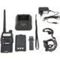Baofeng UV-5R Talkie-walkie FM radio VHF/UHF avec double bande affichage veille et horloge intégrée (Casque ajouté Noir)