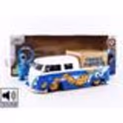 Voiture Miniature de Collection - JADA TOYS 1/24 - VOLKSWAGEN Bus + Cookie Monster Figure - 1963 - Blue / White - 31751BL