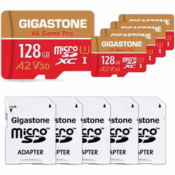 Carte Mémoire Micro SDXC - GIGASTONE - 128 Go - Lot de 5 - Vitesse 100 Mo/s - Compatible GoPro Switch
