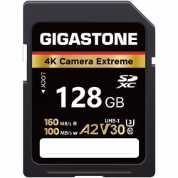 Carte SD - GIGASTONE - 128Go - Vitesse jusquà 160/100 Mo/s - A2 V30 U3 - Résistante à leau et aux rayons X
