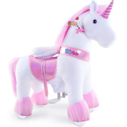 PonyCycle Modèle U à enfourcher Animal qui marche Peluche licorne rose à roulettes avec frein Taille 3 pour les 3-4 ans Ux302