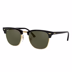 Ray-Ban Clubmaster Classic Vert Teinte unie + Noir, Adulte, Unisexe, Clubmaster, Carré, Demi-contour, Noir