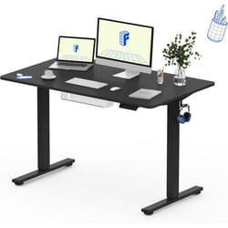 FlexiSpot Bureau Assis-Debout 120x60cm Bureau Électrique Réglable Informatique avec Crochet Charge Max 70kg (Plateau Noir)