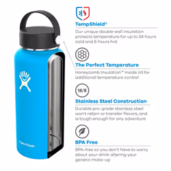 Hydro Flask 32oz Wide Mouth Utilisation quotidienne 946 ml Acier inoxydable Blanc