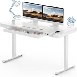FLEXISPOT Q3W Bureau Assis-DeboutBureau Électrique Réglable en Hauteur avec Plateau 120x60cm en Boisavec Tiroir& USBBlanc