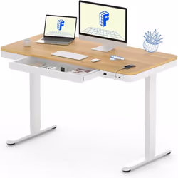 FLEXISPOT Bureau Assis-DeboutBureau Électrique Réglable en Hauteur avec Plateau 120x60cm en Boisavec Tiroir&Chargeur USB Mapl ...