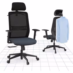 OC17 Chaise de bureau ergonomique appuie-tête 2D soutien lombaire accoudoirs relevables noir et bleu