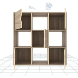 Bibliothèque Étagère de Rangement 9 Cubes Bibliothèque en Bois Cubique avec Portes pour Salon Bureau Style Moderne Maple
