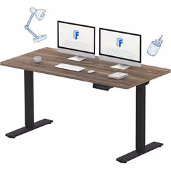 FLEXISPOT Bureau Assis Debout 140 x 70 cm avec 2 Moteurs Puissants Réglable en Hauteur avec Fonction Mémoire Noir + Marron