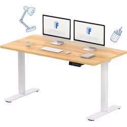 FLEXISPOT Bureau Assis Debout 140 x 70 cm avec 2 Moteurs Puissants Réglable en Hauteur avec Fonction Mémoire Blanc + Maple