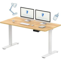 FLEXISPOT Bureau Assis Debout 140 x 70 cm avec 2 Moteurs Puissants Réglable en Hauteur avec Fonction Mémoire Blanc + Maple