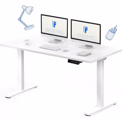 FLEXISPOT Bureau Assis Debout 140 x 70 cm avec 2 Moteurs Puissants Réglable en Hauteur avec Fonction Mémoire Blanc + Blanc