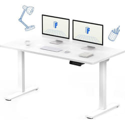 FLEXISPOT Bureau Assis Debout 140 x 70 cm avec 2 Moteurs Puissants Réglable en Hauteur avec Fonction Mémoire Blanc + Blanc