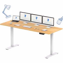 FLEXISPOT Bureau Assis Debout 160 x 70 cm avec 2 Moteurs Puissants Réglable en Hauteur avec Fonction Mémoire (Blanc + Maple)
