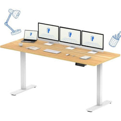 FLEXISPOT Bureau Assis Debout 160 x 70 cm avec 2 Moteurs Puissants Réglable en Hauteur avec Fonction Mémoire (Blanc + Maple)