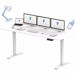 FLEXISPOT Bureau Assis Debout 160 x 70 cm avec 2 Moteurs Puissants Réglable en Hauteur avec Fonction Mémoire (Blanc + Blanc)