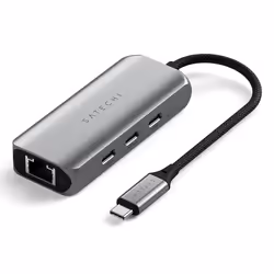 Satechi ST-H3C25EM, USB Type-C, RJ-45, USB Type-C, 10000 Mbit/s, Gris, Aluminium, Câble rond