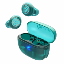 JLab Go Pop ANC Casque True Wireless Stereo (TWS) Ecouteurs Appels/Musique Bluetooth Bleu, Transparent