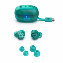 JLab Go Pop ANC Casque True Wireless Stereo (TWS) Ecouteurs Appels/Musique Bluetooth Bleu, Transparent