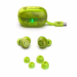 JLab Go Pop ANC Casque True Wireless Stereo (TWS) Ecouteurs Appels/Musique Bluetooth Bleu, Transparent