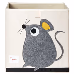 3 Sprouts SP3UBXMOU, Boîte de rangement, Beige, Gris, Carré, Polyester, Image, Chambre d'enfant