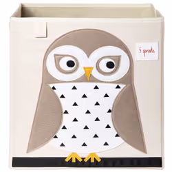 3 Sprouts Owl storage box, Pochette de rangement, Blanc, Rectangulaire, Polyester, Image, Intérieure