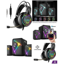 Enceintes 2.1 - SOUNDPHONIC - Bluetooth 5.0 - 11W RMS - Rétro-éclairage RGB - Casque gamer 7.1