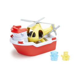 Green Toys Rescue Boat & Helicopter Bâteau de bain Bleu, Rouge, Blanc, Jaune