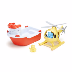 Green Toys Rescue Boat & Helicopter Bâteau de bain Bleu, Rouge, Blanc, Jaune