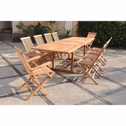 Salon de jardin teck massif 10-12 personnes table rectangulaire 8 chaises 2 fauteuils KAJANG, Concept Usine