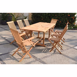 Salon de jardin Teck massif 8-10 personnes avectTable rectangulaire 6 chaises 2 fauteuils KAJANG, Concept Usine