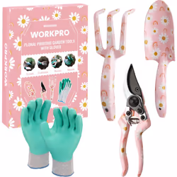 Haute Qualité & Solidité : Cet ensemble de 4 outils essentiels—sécateur, truelle, râteau et gants—en aluminium moulé robuste, ...