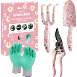 Ensemble d'Outils de Jardinage 4 Pièces, Outils en Acier Inoxydable avec Gants, Sécateur, Truelle de Jardin, Râteau à Main, Idéal pour Taille et