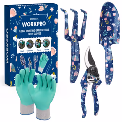 Haute Qualité & Solidité : Cet ensemble de 4 outils essentiels—sécateur, truelle, râteau et gants—en aluminium moulé robuste, ...