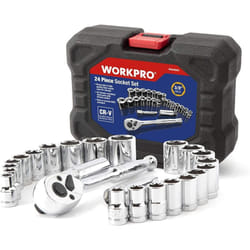 Workpro - Coffret de Douilles Compact avec Clé à Cliquet 3/8-inch, Boite Compacte et Résistante 24-Pièce