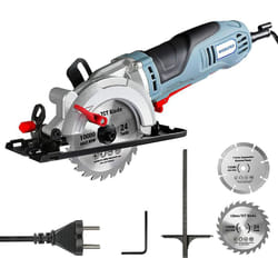 Workpro - Mini Scie Circulaire 750W, 4700 tr/min, Profondeur de Coupe 45mm (90°), 28mm (45°), Avec Rail de Guidage, 2 Lames (Ø120mm et Ø115mm), Règle