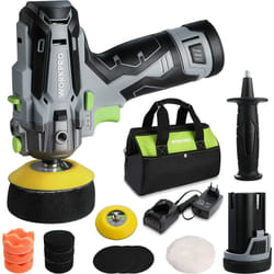 Mini Polisseuse sans Fil 12V φ75mm, Kit Polisseuse Voiture avec 2 Batteries 2,0Ah, 7500 tr/min, Charge Rapide en 1 Heure, avec Sac à Outils et 12
