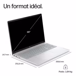 HP OmniBook 3 Laptop Next Gen AI 16-bz0023nfx Copilot+ PC X1-26-100 Ordinateur portable 40,6 cm (16") 2K 16 Go LPDDR5x-SDRAM Wi-Fi 6E (802.11ax) Windows 11 Home Argent - Vue supplémentaire 7