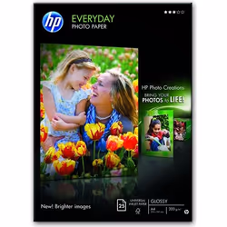 HP Papier photo brillant Everyday - 25 feuilles/A4/210 x 297 mm, Semi brillant, 200 g/m², A4, Noir, Bleu, Blanc, 25 feuilles, ...
