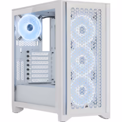Corsair iCUE 4000D RGB, Midi Tower, PC, Blanc, ATX, EATX, micro ATX, Mini-ITX, Plastique, Acier, Verre trempé, 17 cm