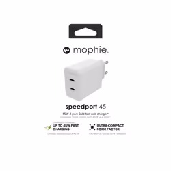 mophie 409909299 chargeur d'appareils mobiles Ordinateur portable, Smartphone, Tablette Blanc Secteur Charge rapide Intérieure