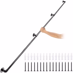 VEVOR Rampe Escalier Murale 2,7 m Main Courante Acier Carbone Garde-Corps Metal Capacite Charge 200 kg/Tube Rambarde en 3 Tubes 32 mm 4 Supports