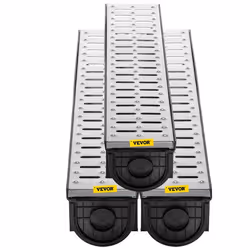 Kit Caniveau Extérieur-VEVOR-Système de Drainage Tranchée Grille en Acier Inoxydable 15 x 13 x 100 cm-avec 3 Embouts-Lot de 3
