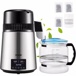 Distillateur d'Eau Domestique 4 L Vitesse de Distillation de 1,5 L/h & Réglage de la Température et du Temps & Récipient en V ...