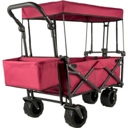 Chariot Pliable avec Toit - VEVOR - Charge 100 kg Chariot de Jardin Chariot de Plage - Rouge