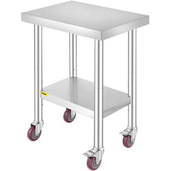 Vevor - Table de Travail Cuisine 61x46x86 cm Table de Travail Inox avec Roulettes et Freins Capacite de Charge 100 kg pour Preparation des Repas