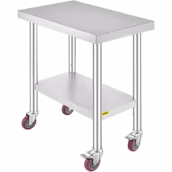 Table de Préparation de Cuisine en Acier Inoxydable Tablette Réglable & Pieds Réglables & Structure Stable Table de travail c ...