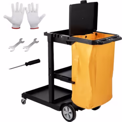 Chariot de Ménage Professionnel - VEVOR - Chariot de nettoyage - 3 Étages en PP Hôtel Noir